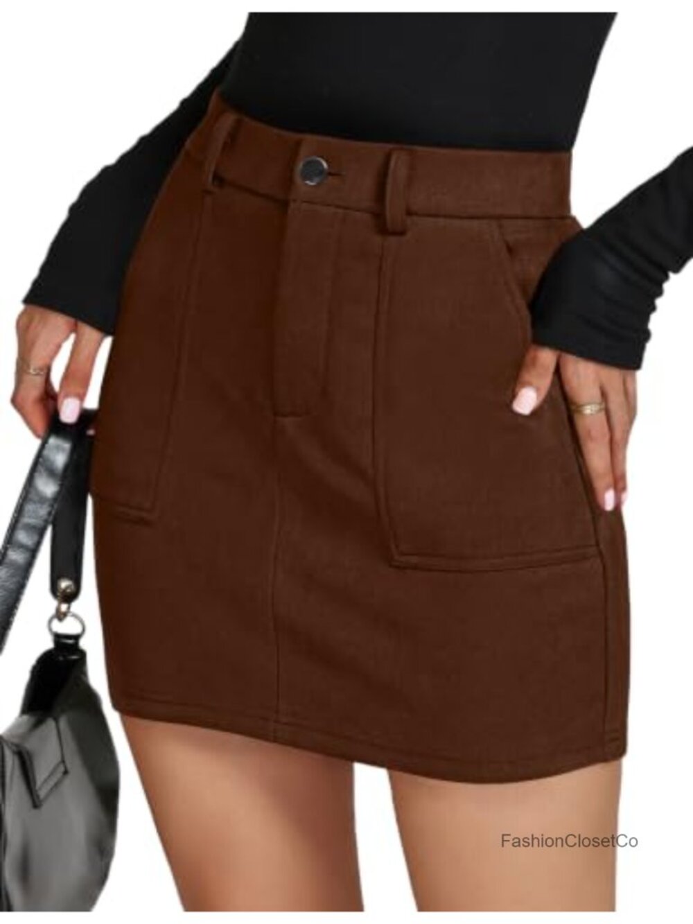 Faux Suede High Waist Pencil Mini Skirt with Pockets